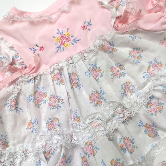 Vintage Cradle Togs Outfit Baby Girls Size 6-9m Pink Floral Bloomers - Picture 2 of 5